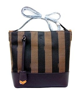 Fendi Small Shopping Bag in Stripe Fabric With Coffee Leather