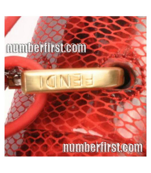 Fendi Snake Veins pattern Leather Small Handbag Red-4
