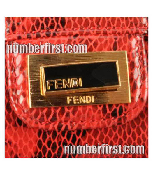Fendi Snake Veins pattern Leather Small Handbag Red-6