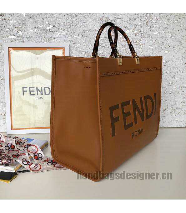 Fendi Sunshine Brown Original Calfskin Leather Shopper Bag-2