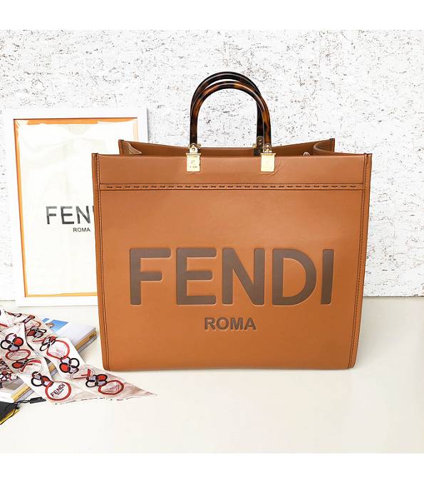Fendi Sunshine Brown Original Calfskin Leather Shopper Bag