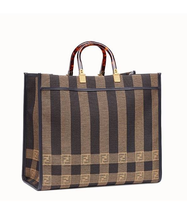 Fendi Sunshine Brown Original Stripe Fabric Shopper Bag-1