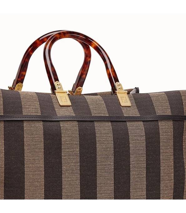 Fendi Sunshine Brown Original Stripe Fabric Shopper Bag-3