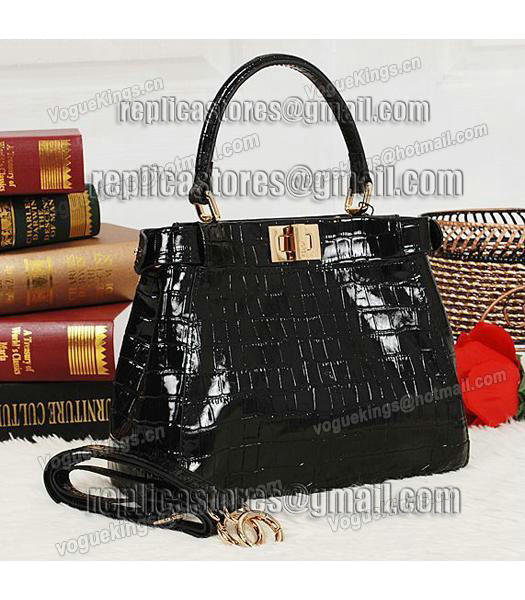 Fendi Top-quality Croc Veins Leather Small Tote Bag 6063 In Black-1