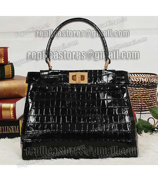 Fendi Top-quality Croc Veins Leather Small Tote Bag 6063 In Black-2