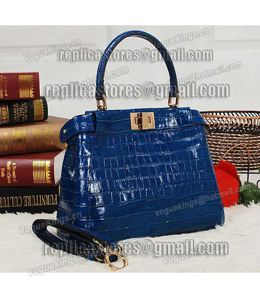 Fendi Top-quality Croc Veins Leather Small Tote Bag 6063 In Blue-1
