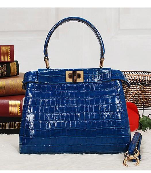 Fendi Top-quality Croc Veins Leather Small Tote Bag 6063 In Blue