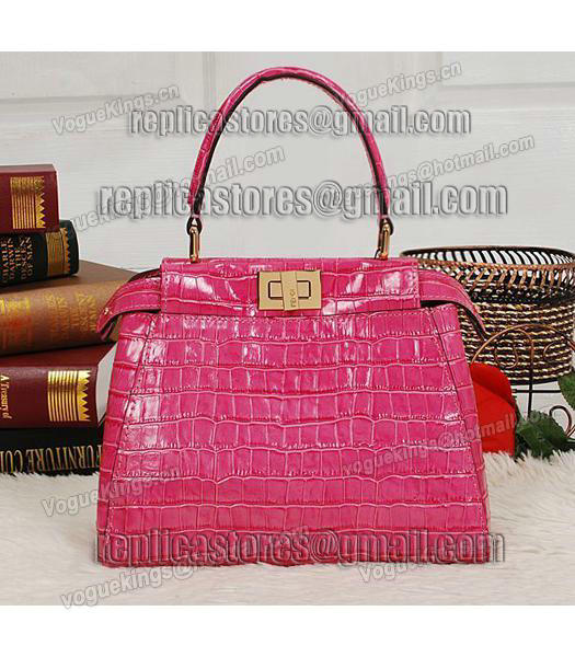 Fendi Top-quality Croc Veins Leather Small Tote Bag 6063 In Plum Red-2