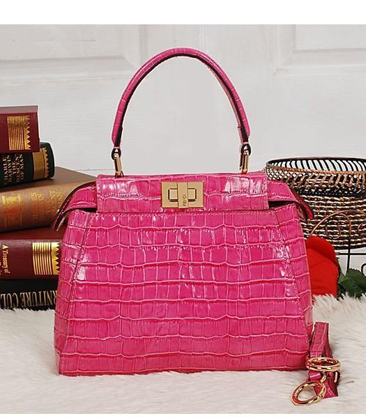 Fendi Top-quality Croc Veins Leather Small Tote Bag 6063 In Plum Red