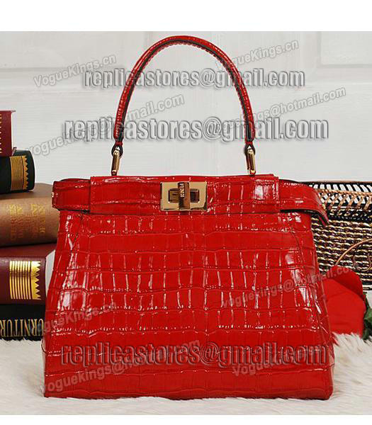 Fendi Top-quality Croc Veins Leather Small Tote Bag 6063 In Red-2