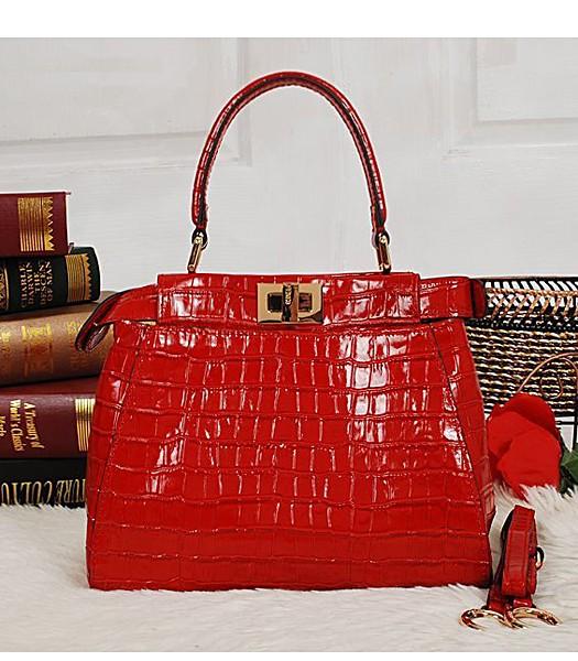 Fendi Top-quality Croc Veins Leather Small Tote Bag 6063 In Red