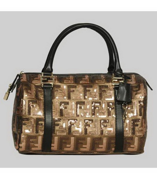Fendi Tote Bronze Lambskin Double Color Sequin Handbag