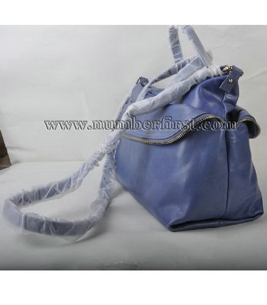 Fendi Tote Shoulder Bag Blue Oil Leather-1