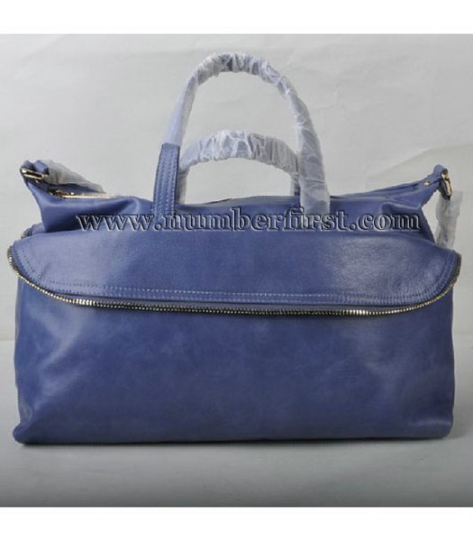 Fendi Tote Shoulder Bag Blue Oil Leather-2