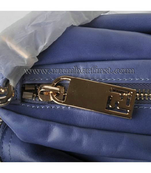 Fendi Tote Shoulder Bag Blue Oil Leather-4