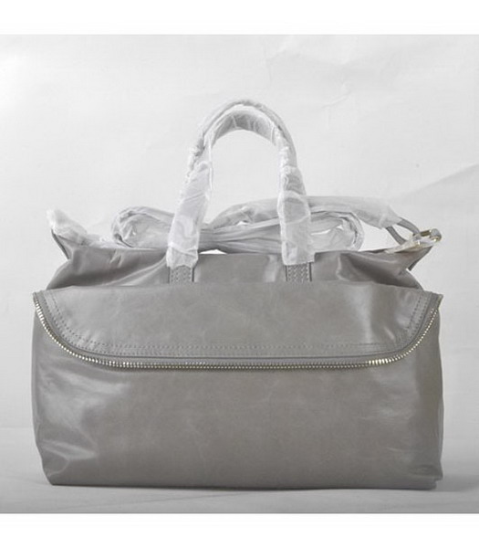 Fendi Tote Shoulder Bag Grey Oil Leather