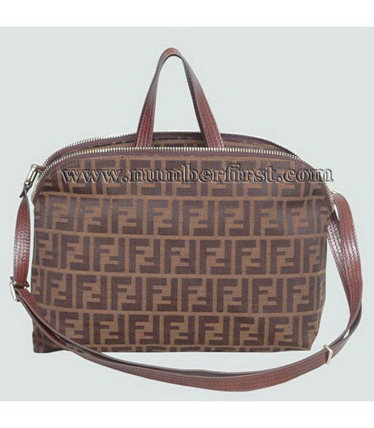 Fendi Tote Shoulder Canvas Bag with Coffee Leather Trim-1