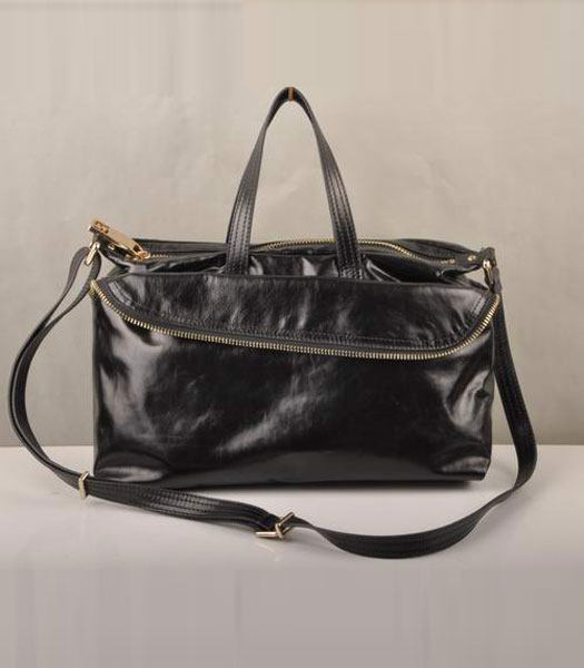 Fendi Unzipped Zip Black Oil Leather Tote Shoulder Bag