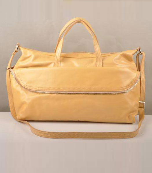 Fendi Unzipped Zip Yellow Oil Leather Large Tote Shoulder Bag 