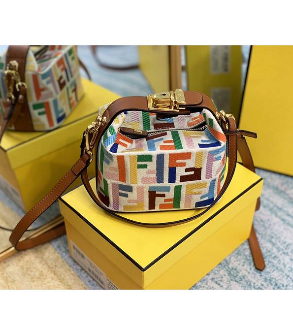 Fendi Vintage Colors FF White Canvas With Brown Original Calfskin Leather Cosmetic Case