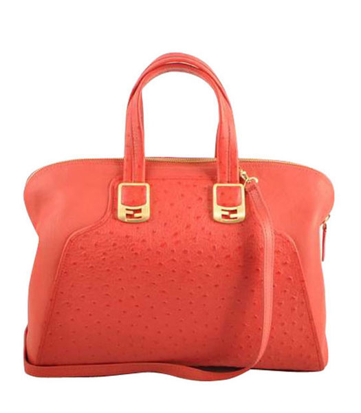 Fendi Watermelon Red Ostrich Veins Leather Tote Bag