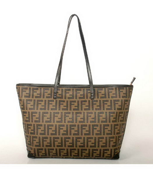 Fendi Waterproof Fabric Shopper Handbags with Coffee Leather