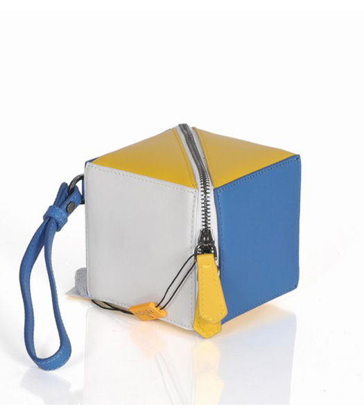 Fendi White/Blue/Yellow Leather Magic Cube Handbag