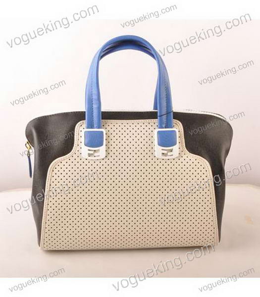 Fendi White Calfskin Covered By Holes With Black Leather Small Tote Bag-2