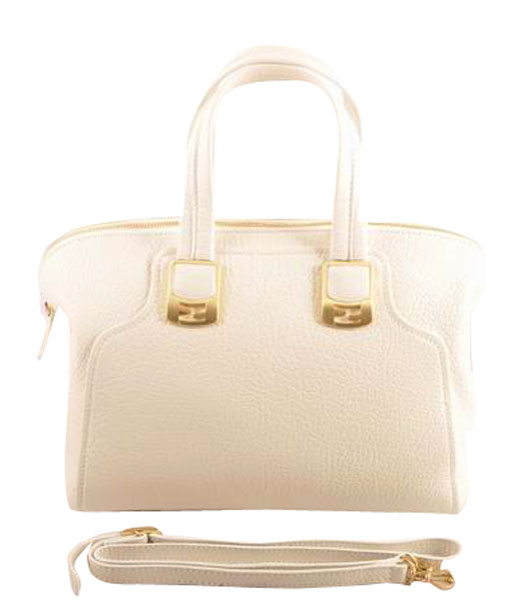 Fendi White Calfskin Leather Small Tote Bag