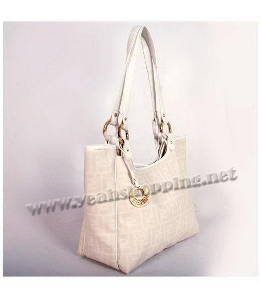 Fendi White FF Fabric with Leather Trim Bag-2