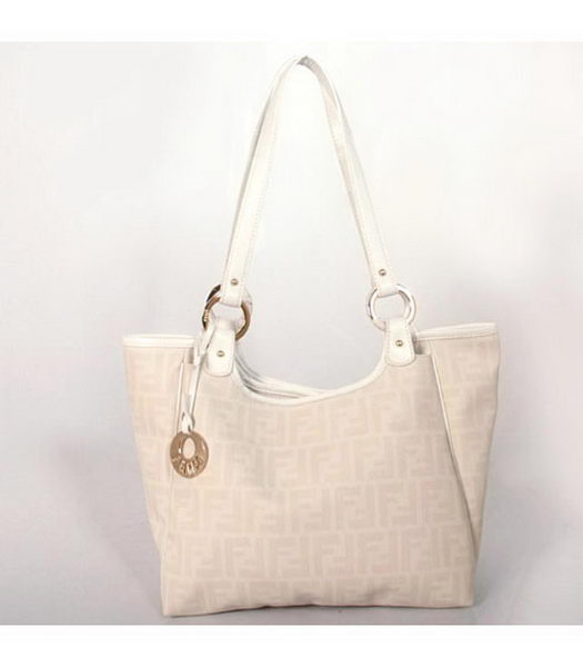 Fendi White FF Fabric with Leather Trim Bag