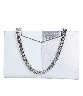 Fendi WhiteSilver Cross Veins Leather Clutch Bag