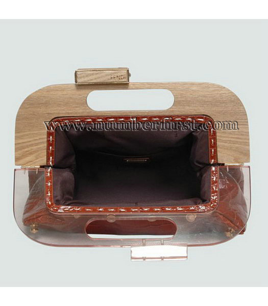 Fendi Wood Handle Tote Bag Croc Veins Leather Coffee-1