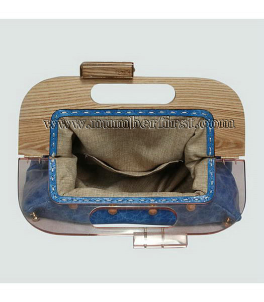 Fendi Wood Handle Tote Bag Oil Leather Blue-4