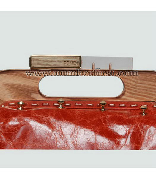 Fendi Wood Handle Tote Bag Oil Leather Orange-1