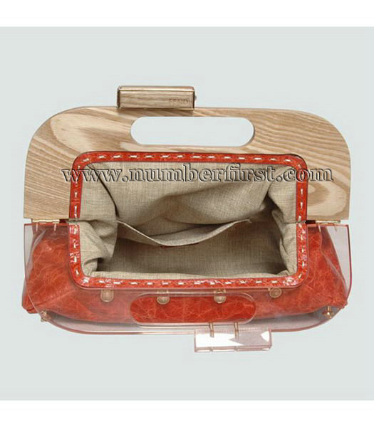 Fendi Wood Handle Tote Bag Oil Leather Orange-4