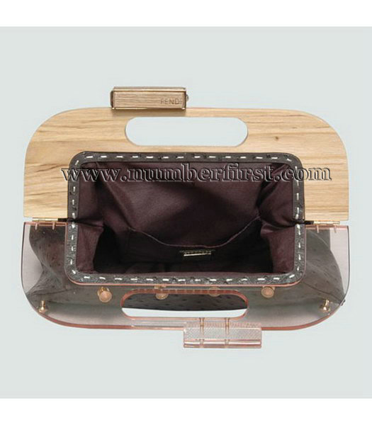 Fendi Wood Handle Tote Bag Ostrich Veins Leather Dusty Grey-1