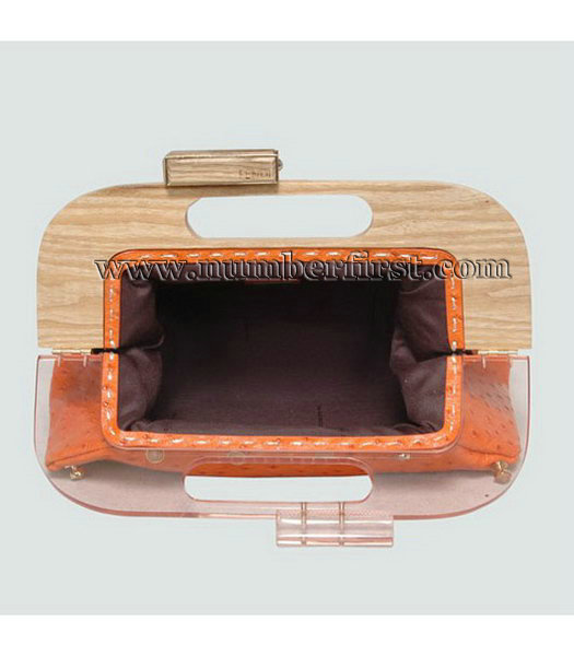 Fendi Wood Handle Tote Bag Ostrich Veins Leather Orange-1