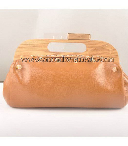 Fendi Wood Handle Tote Bag Togo Leather Earth Yellow-2