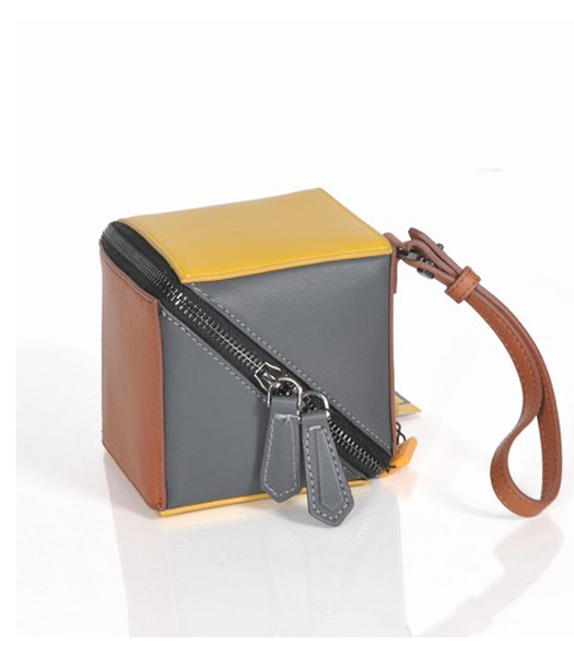 Fendi Yellow/Apricot/Grey Leather Magic Cube Handbag
