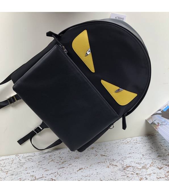 Fendi Yellow Eye Black Nylon With Original Leather Backpack-3