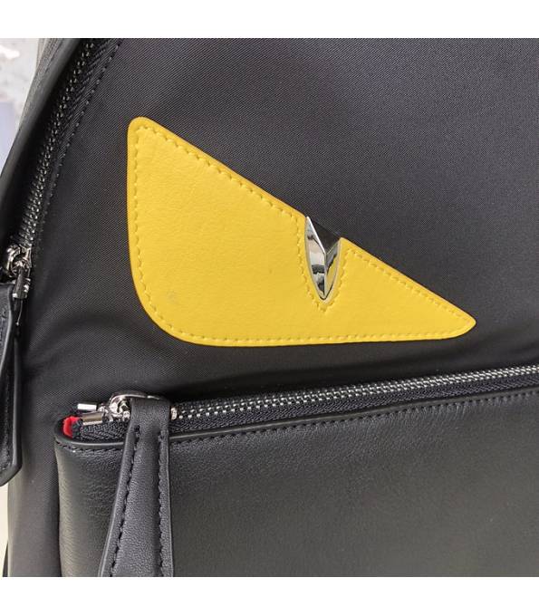 Fendi Yellow Eye Black Nylon With Original Leather Backpack-8