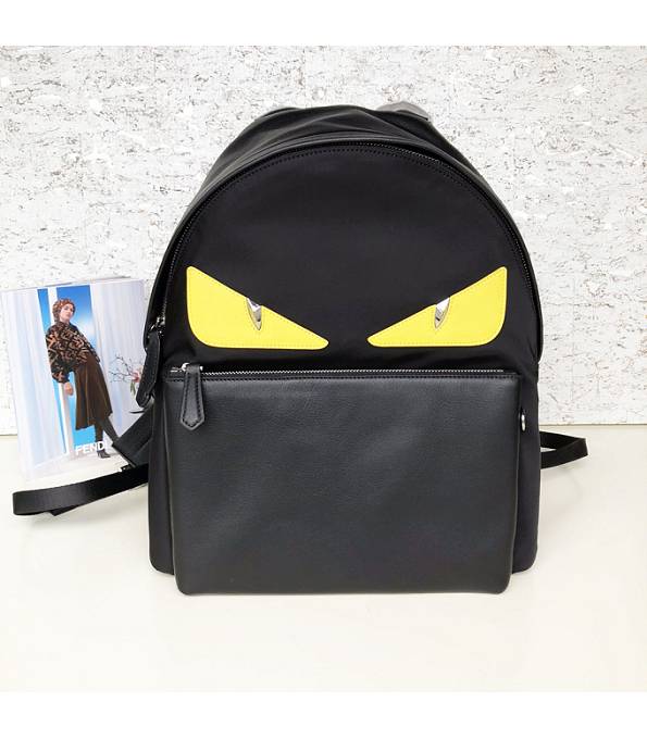 Fendi Yellow Eye Black Nylon With Original Leather Backpack