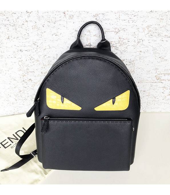Fendi Yellow Eye Black Original Calfskin Leather Backpack