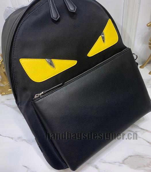 Fendi Yellow Eye Nyon With Black Calfskin Leather Backpack-5