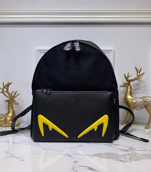 Fendi Yellow Eye Nyon With Black Calfskin Leather Backpack