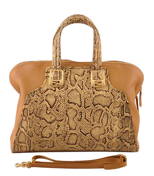 Fendi Yellow Snake Veins Leather With Apricot Ferrari Leather Tote Bag