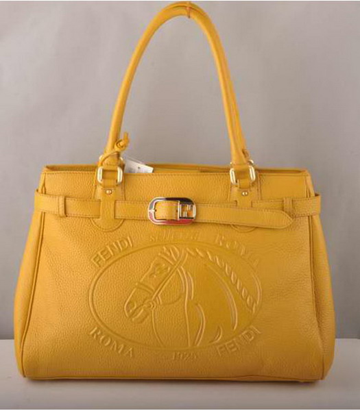 Fendi Zucca Belt Horse Head Tote Bag in Yellow Leather