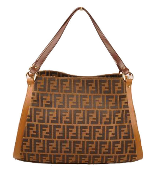 Fendi Zucca F Fabric with Earth Yellow Leather Shoulder Bag