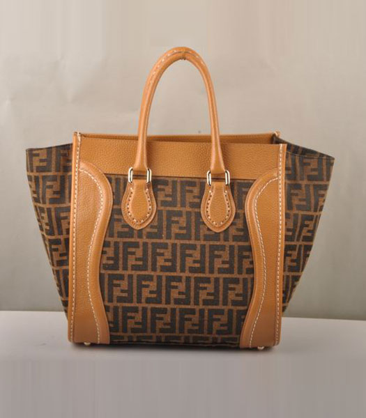 Fendi Zucca F Fabric with Yellow Leather Tote Bag